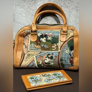 Disney Mickey Mouse World Traveler Purse with Matching Wallet - Two Piece Set